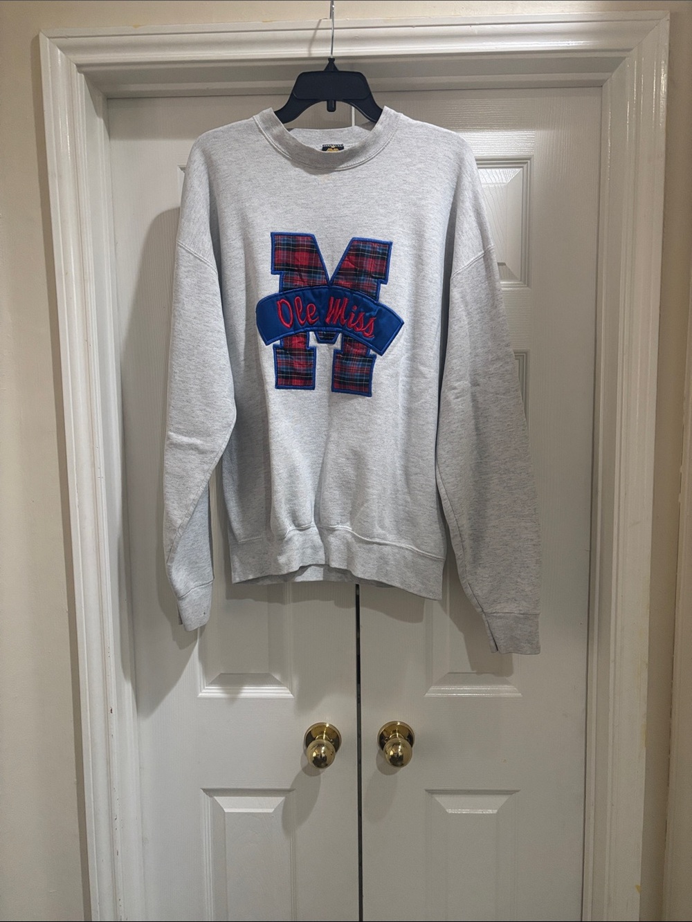 Gray Plaid Applique Crewneck Sweatshirt